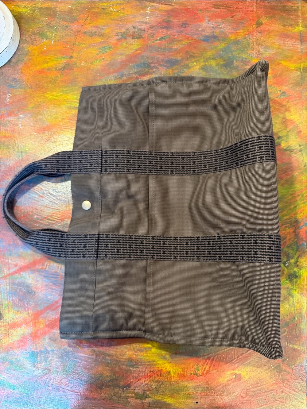 Hermes Tote Bag Card Gray Black Canvas Fourre Tout PM Silver Hardware Unisex - Picture 2 of 16